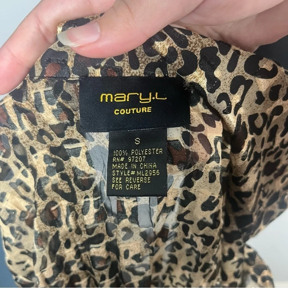 Vintage Y2K Mary L Couture animal print beaded button down ruffle top size small - Picture 5 of 7